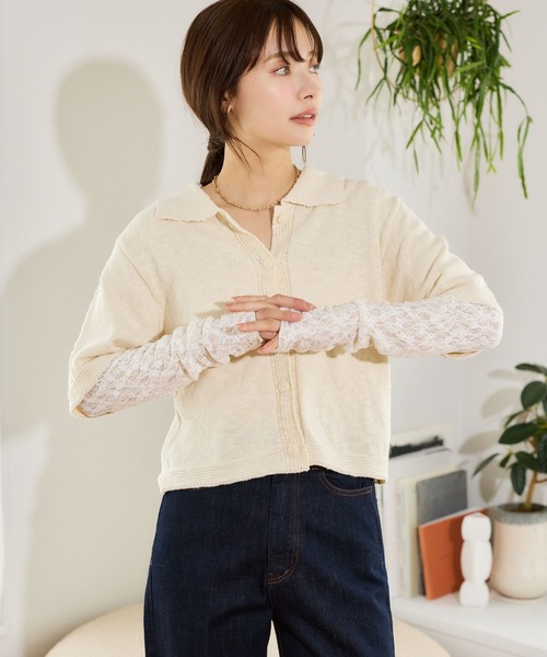 mysty woman（ミスティウーマン）の「スラブ襟付きカーディガンSS　666062（ポロシャツ・レディース・オレンジ/アイボリー/ブラック・FREE）」の11枚目の写真