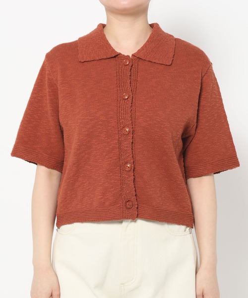 mysty woman（ミスティウーマン）の「スラブ襟付きカーディガンSS　666062（ポロシャツ・レディース・オレンジ/アイボリー/ブラック・FREE）」の12枚目の写真