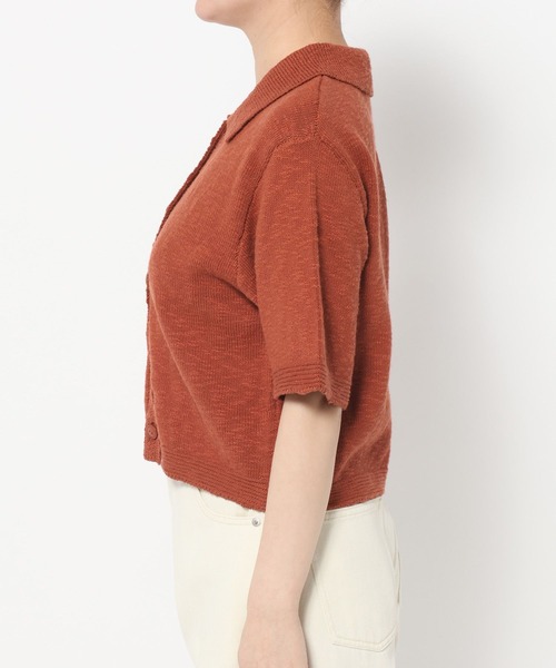 mysty woman（ミスティウーマン）の「スラブ襟付きカーディガンSS　666062（ポロシャツ・レディース・オレンジ/アイボリー/ブラック・FREE）」の13枚目の写真