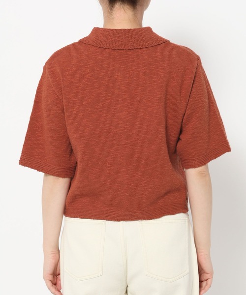 mysty woman（ミスティウーマン）の「スラブ襟付きカーディガンSS　666062（ポロシャツ・レディース・オレンジ/アイボリー/ブラック・FREE）」の14枚目の写真