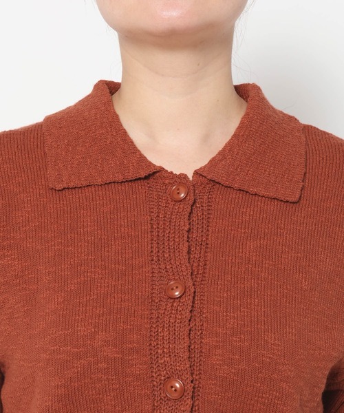 mysty woman（ミスティウーマン）の「スラブ襟付きカーディガンSS　666062（ポロシャツ・レディース・オレンジ/アイボリー/ブラック・FREE）」の15枚目の写真