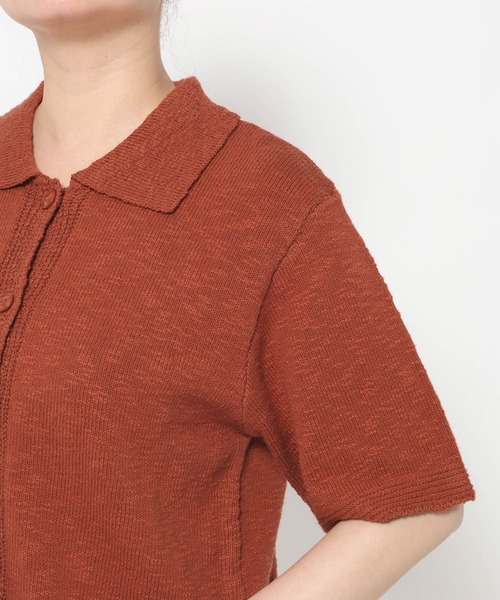 mysty woman（ミスティウーマン）の「スラブ襟付きカーディガンSS　666062（ポロシャツ・レディース・オレンジ/アイボリー/ブラック・FREE）」の16枚目の写真