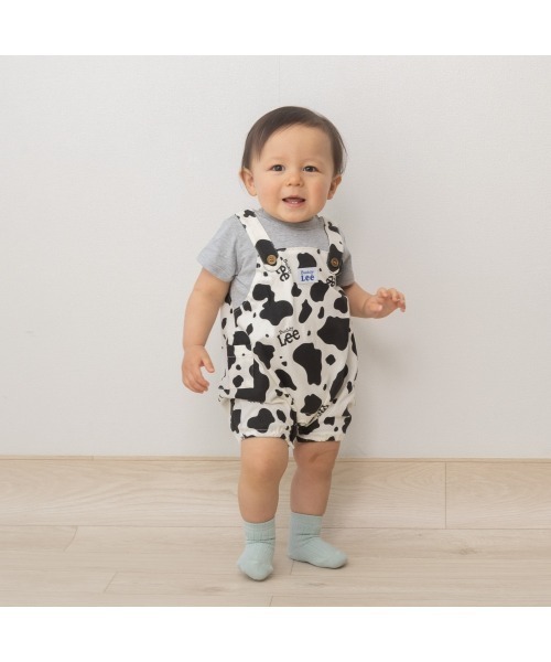 BUDDY Lee(バディーリー)の「BUDDY LEE 半袖ロンパース牛柄サロペット風(ロンパース・キッズ・グレー・80cm/70cm)」の1枚目の写真