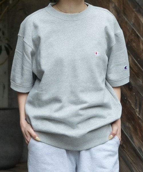 Champion（チャンピオン）の「【CHAMPION/チャンピオン】【乾きやすくてヨレない】半袖スウェット USAコットン×リサイクルポリエステル サステナブル 洗濯に強い（Tシャツ/カットソー・メンズ・杢グレー/オフホワイト/ネイビー/ブラック・MEDIUM/LARGE/X-LARGE）」の3枚目の写真