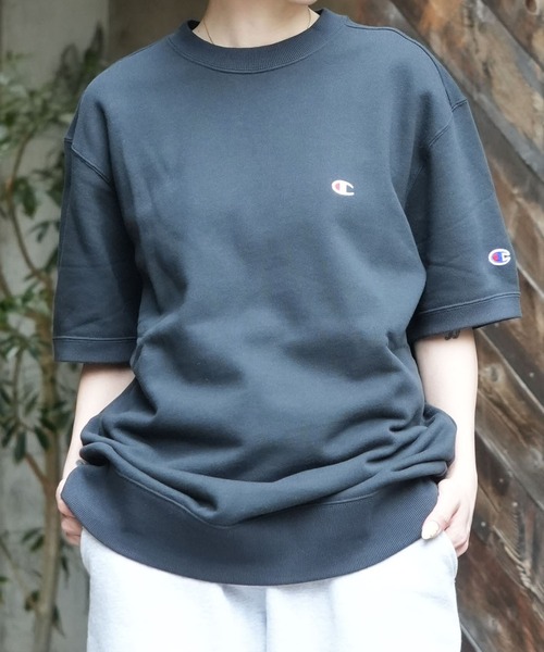 Champion（チャンピオン）の「【CHAMPION/チャンピオン】【乾きやすくてヨレない】半袖スウェット USAコットン×リサイクルポリエステル サステナブル 洗濯に強い（Tシャツ/カットソー・メンズ・杢グレー/オフホワイト/ネイビー/ブラック・MEDIUM/LARGE/X-LARGE）」の4枚目の写真