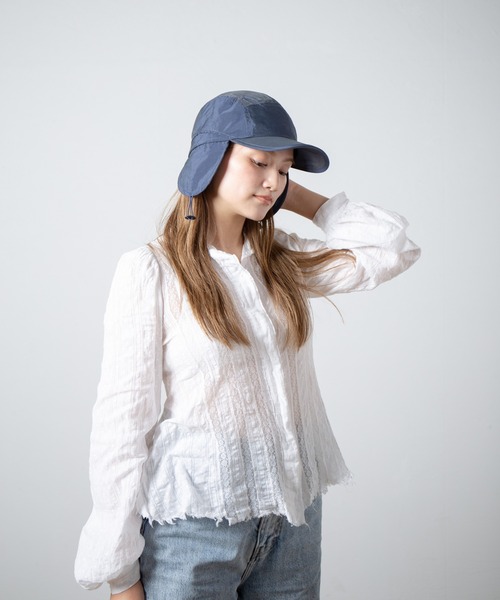 RACAL(ラカル)の「Ear Tab Shiny Summer Cap / 耳当て付きシャイニーサマーキャップ(キャップ・レディース・ネイビー/アイボリー/ブラック・FREE)」の3枚目の写真