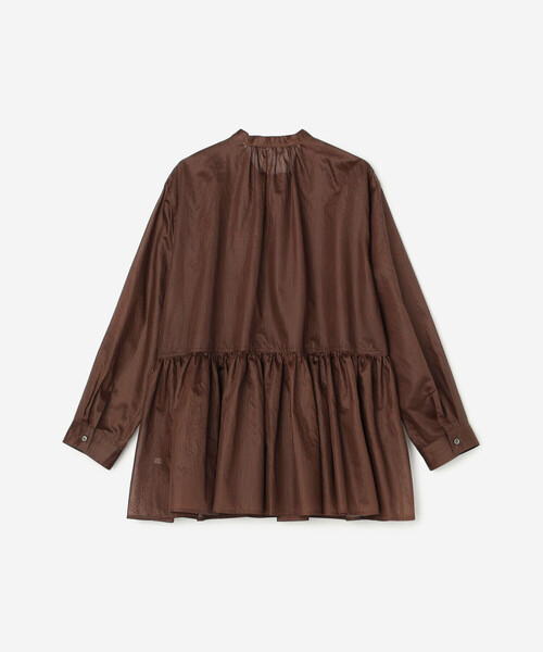 LE GLAZIK（ルグラジック）の「LE GLAZIK | シアーボーダー ギャザーフレアシャツ WOMEN（シャツ/ブラウス・レディース・ブラウン系その他・36）」の3枚目の写真