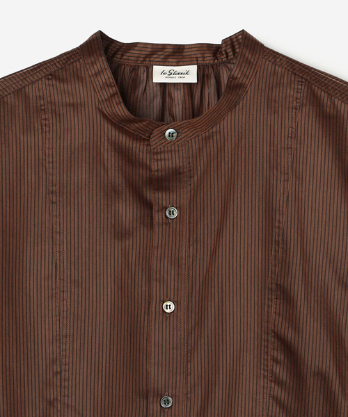 LE GLAZIK（ルグラジック）の「LE GLAZIK | シアーボーダー ギャザーフレアシャツ WOMEN（シャツ/ブラウス・レディース・ブラウン系その他・36）」の4枚目の写真