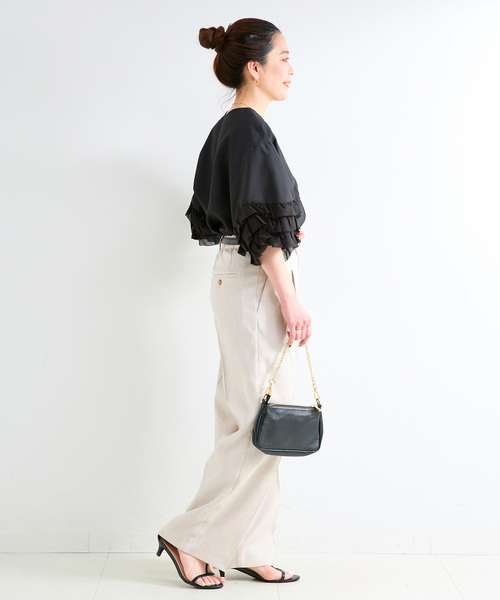 B.C STOCK（ベーセーストック）の「手洗い可 / UVcare / 接触冷感 / add Function フリル袖ブラウス（シャツ/ブラウス・レディース・ベージュ/ブラック/ホワイト・FREE）」の5枚目の写真