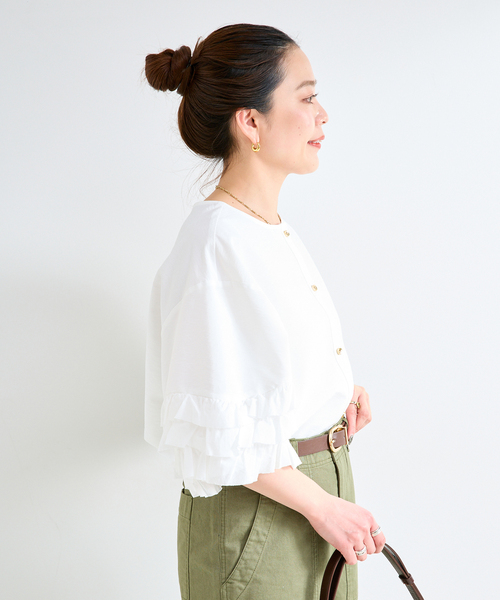 B.C STOCK（ベーセーストック）の「手洗い可 / UVcare / 接触冷感 / add Function フリル袖ブラウス（シャツ/ブラウス・レディース・ベージュ/ブラック/ホワイト・FREE）」の14枚目の写真