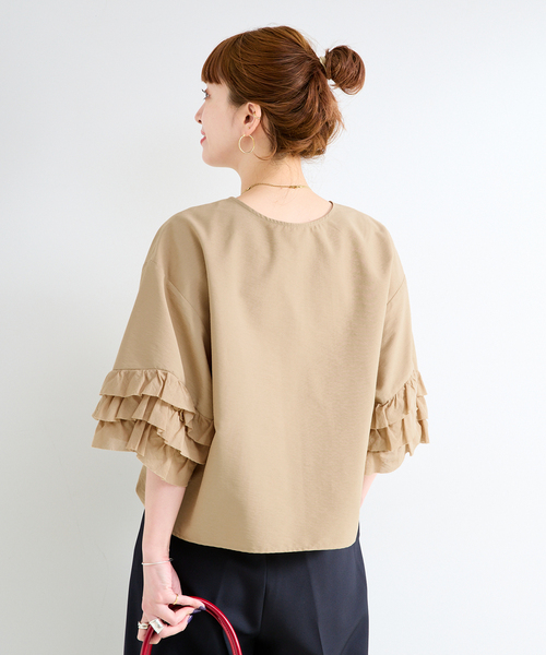 B.C STOCK（ベーセーストック）の「手洗い可 / UVcare / 接触冷感 / add Function フリル袖ブラウス（シャツ/ブラウス・レディース・ベージュ/ブラック/ホワイト・FREE）」の21枚目の写真