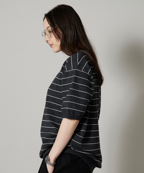 OK YESTERDAY(オッケーイエスタデイ)の「OK YESTERDAY / オーケー イエスタデイ ショートスリーブ ボーダーニット / SHORT-SLEEVE BORDER KNIT 秋 秋服 2026年秋冬 冬服(ニット/セーター・メンズ・ネイビー/ブラック/グレー・FREE)」の6枚目の写真