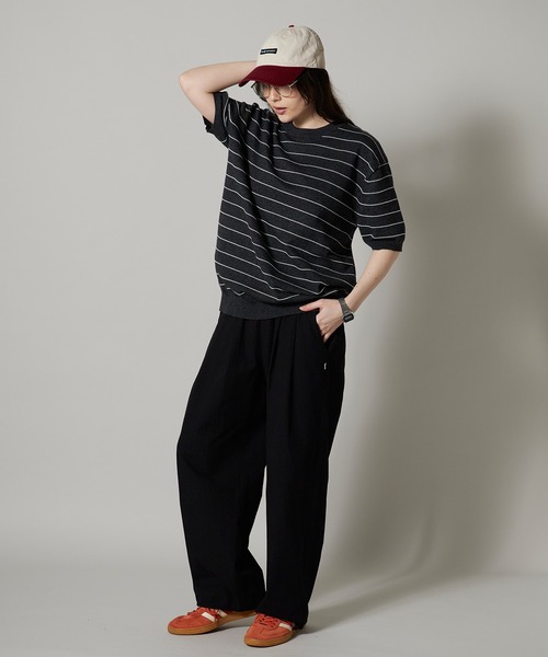 OK YESTERDAY(オッケーイエスタデイ)の「OK YESTERDAY / オーケー イエスタデイ ショートスリーブ ボーダーニット / SHORT-SLEEVE BORDER KNIT 秋 秋服 2026年秋冬 冬服(ニット/セーター・メンズ・ネイビー/ブラック/グレー・FREE)」の8枚目の写真