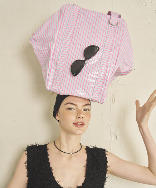 Firsthand（ファーストハンド）の「Firsthand/ファーストハンド ラミネート加工 ビッグトートバッグ（トートバッグ・レディース・ベージュ/ネイビー/ピンク・ONE SIZE）」の13枚目の写真