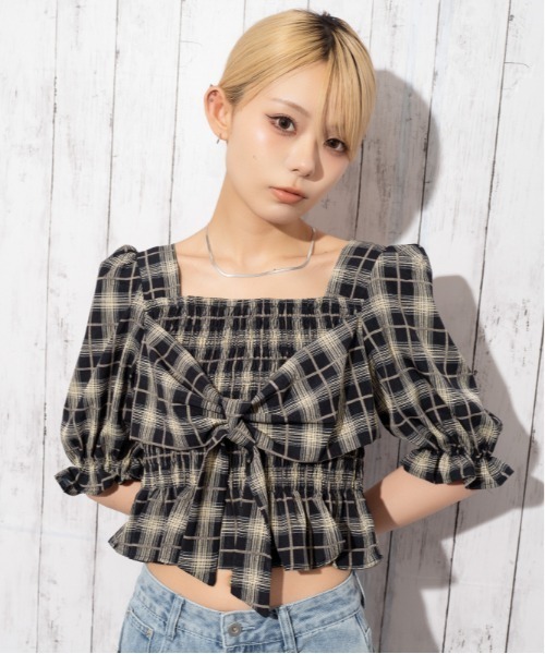 GORGE（ゴージ）の「【新色登場！】《フロントリボン×シャーリング》ブラウス／フェミニン／春夏／全6色（シャツ/ブラウス・レディース・オフホワイト/アイボリー系/ブラック/ブラック系/ネイビー系/ホワイト系その他・F）」の6枚目の写真
