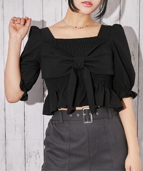 GORGE（ゴージ）の「《フロントリボン×シャーリング》ブラウス／フェミニン／春夏／全3色（シャツ/ブラウス・レディース・オフホワイト/アイボリー系/ブラック・F）」の2枚目の写真