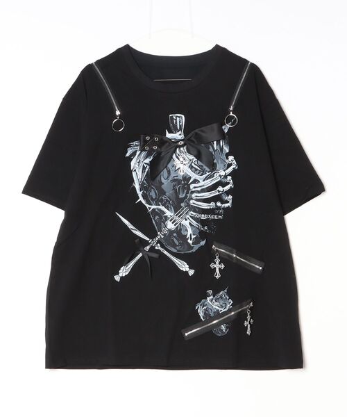NOVESSEL(ノベセル)の「『AOSPACE/アオスペース』ショルダーZIPイチゴプリントTシャツ(Tシャツ/カットソー・レディース・ブラック×ブルー/ブラック×グレー・FREE)」の6枚目の写真