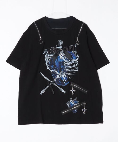 NOVESSEL(ノベセル)の「『AOSPACE/アオスペース』ショルダーZIPイチゴプリントTシャツ(Tシャツ/カットソー・レディース・ブラック×ブルー/ブラック×グレー・FREE)」の7枚目の写真