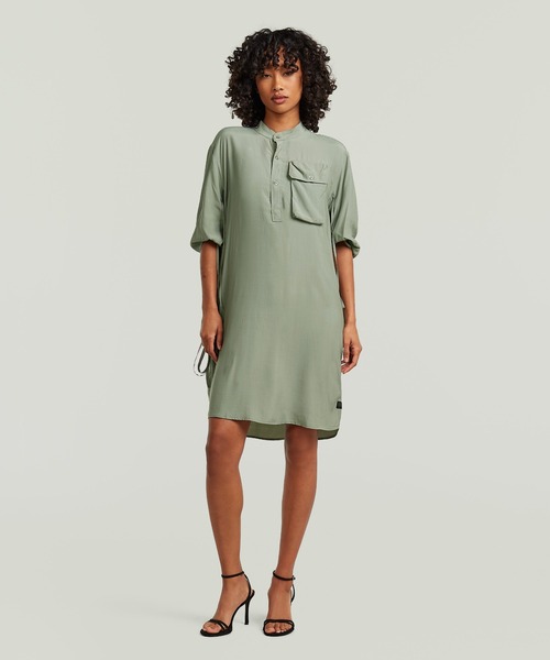 G-STAR（ジースター）の「Fluid Dress/ミリタリーディテールフロントポケットデザインシャツワンピース（ワンピース・レディース・グレー系その他/カーキオリーブ・MEDIUM/SMALL/X-SMALL）」の2枚目の写真