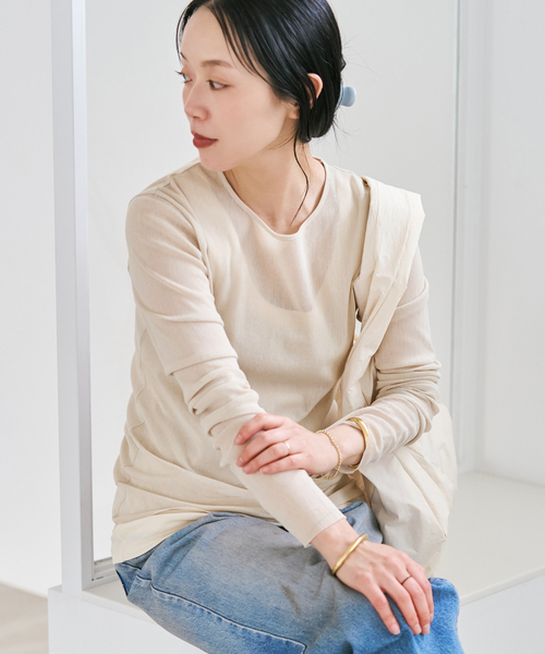 plage(プラージュ)の「《追加》Mesh Sheer ロンT 6(Tシャツ/カットソー・レディース・ベージュ系その他/ホワイト・FREE)」の1枚目の写真