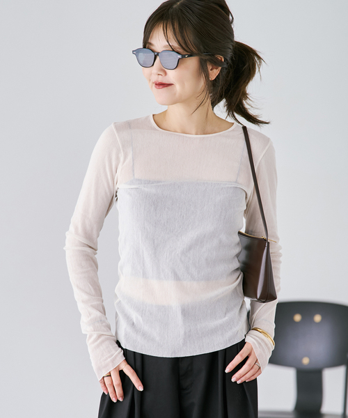 プラージュ　ロンT 追加》Mesh Sheer ロンT 6のコーディネートスナップ（midori）｜Plage