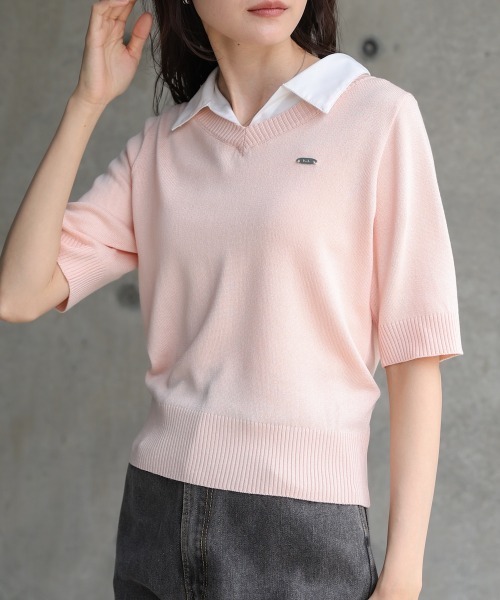 Bab(バブ)の「シャツレイヤードライクサマーニットトップス(Tシャツ/カットソー・レディース・アイボリー/グレー/ピンク・FREE)」の3枚目の写真