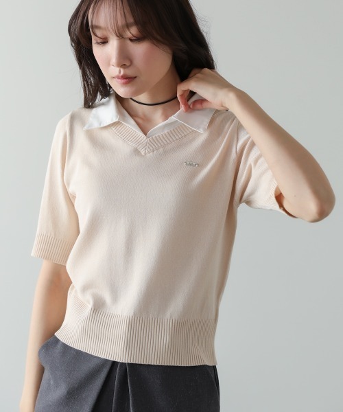 Bab(バブ)の「シャツレイヤードライクサマーニットトップス(Tシャツ/カットソー・レディース・アイボリー/グレー/ピンク・FREE)」の9枚目の写真