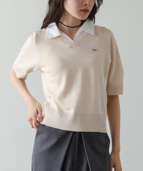 Bab(バブ)の「シャツレイヤードライクサマーニットトップス(Tシャツ/カットソー・レディース・アイボリー/グレー/ピンク・FREE)」の11枚目の写真