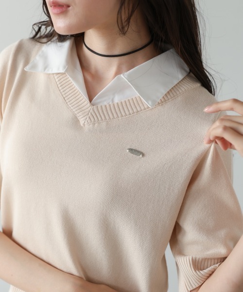 Bab(バブ)の「シャツレイヤードライクサマーニットトップス(Tシャツ/カットソー・レディース・アイボリー/グレー/ピンク・FREE)」の12枚目の写真