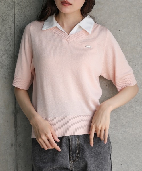 Bab(バブ)の「シャツレイヤードライクサマーニットトップス(Tシャツ/カットソー・レディース・アイボリー/グレー/ピンク・FREE)」の5枚目の写真