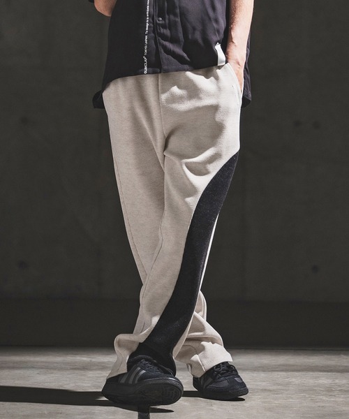 GLIMCLAP（グリムクラップ）の「mp14933- Melange Rib-Bonded Semi-Flare Pants カットソーパンツ(202-057-gls-cg)（その他パンツ・メンズ・ブラック×ホワイト/オフホワイト/ホワイト×ブラック/ブラック・S/M/L）」の3枚目の写真