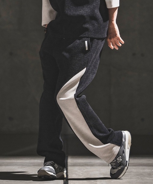 GLIMCLAP（グリムクラップ）の「mp14933- Melange Rib-Bonded Semi-Flare Pants カットソーパンツ(202-057-gls-cg)（その他パンツ・メンズ・ブラック×ホワイト/オフホワイト/ホワイト×ブラック/ブラック・S/M/L）」の4枚目の写真