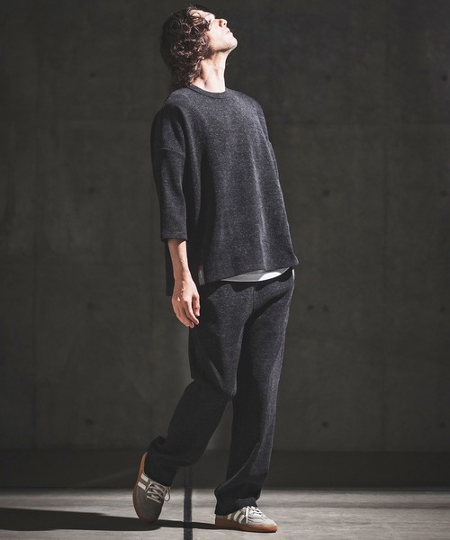 GLIMCLAP（グリムクラップ）の「mp14933- Melange Rib-Bonded Semi-Flare Pants カットソーパンツ(202-057-gls-cg)（その他パンツ・メンズ・ブラック×ホワイト/オフホワイト/ホワイト×ブラック/ブラック・S/M/L）」の10枚目の写真