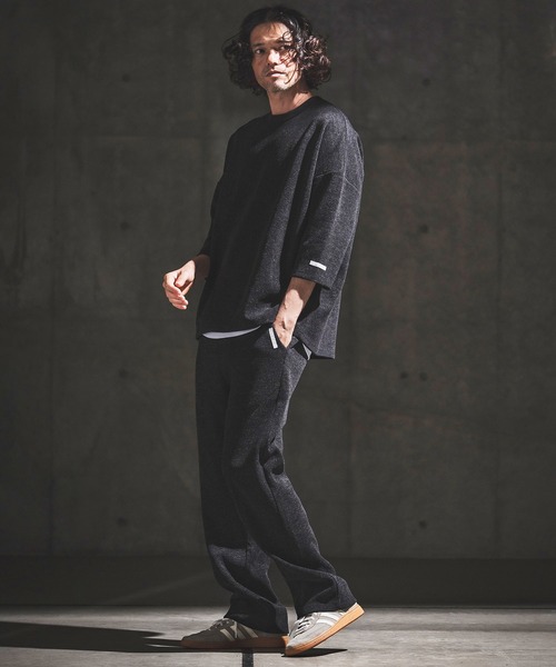 GLIMCLAP（グリムクラップ）の「mp14933- Melange Rib-Bonded Semi-Flare Pants カットソーパンツ(202-057-gls-cg)（その他パンツ・メンズ・ブラック×ホワイト/オフホワイト/ホワイト×ブラック/ブラック・S/M/L）」の11枚目の写真