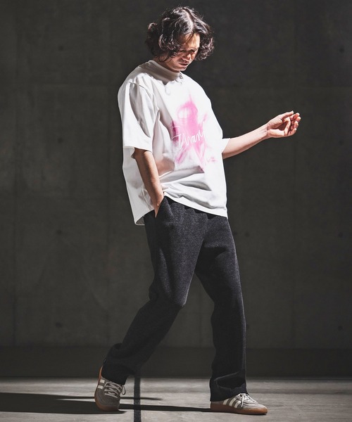 GLIMCLAP（グリムクラップ）の「mp14933- Melange Rib-Bonded Semi-Flare Pants カットソーパンツ(202-057-gls-cg)（その他パンツ・メンズ・ブラック×ホワイト/オフホワイト/ホワイト×ブラック/ブラック・S/M/L）」の12枚目の写真