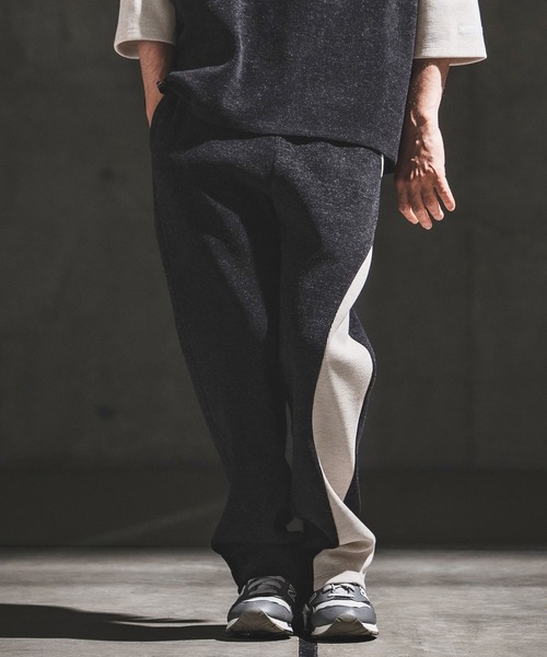 GLIMCLAP（グリムクラップ）の「mp14933- Melange Rib-Bonded Semi-Flare Pants カットソーパンツ(202-057-gls-cg)（その他パンツ・メンズ・ブラック×ホワイト/オフホワイト/ホワイト×ブラック/ブラック・S/M/L）」の13枚目の写真