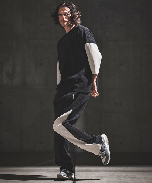 GLIMCLAP（グリムクラップ）の「mp14933- Melange Rib-Bonded Semi-Flare Pants カットソーパンツ(202-057-gls-cg)（その他パンツ・メンズ・ブラック×ホワイト/オフホワイト/ホワイト×ブラック/ブラック・S/M/L）」の17枚目の写真