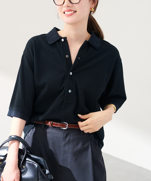 FRAMeWORK（フレームワーク）の「≪追加≫LOEFF/ロエフ 別注ポロシャツ（Tシャツ/カットソー・レディース・ネイビー/ブラック・FREE）」の5枚目の写真