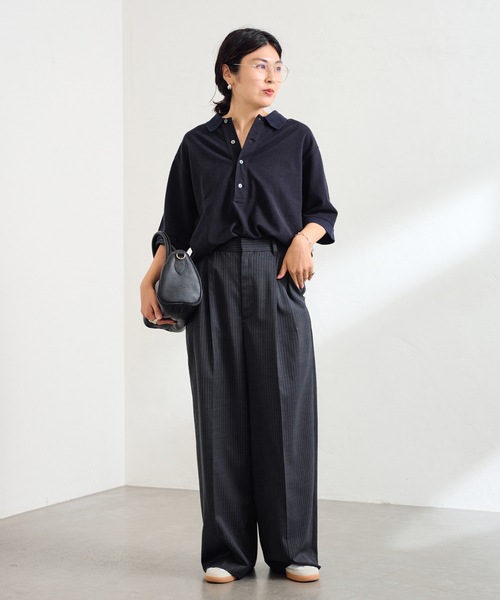 FRAMeWORK（フレームワーク）の「≪追加≫LOEFF/ロエフ 別注ポロシャツ（Tシャツ/カットソー・レディース・ネイビー/ブラック・FREE）」の9枚目の写真