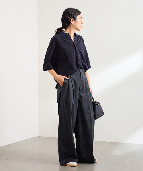 FRAMeWORK（フレームワーク）の「≪追加≫LOEFF/ロエフ 別注ポロシャツ（Tシャツ/カットソー・レディース・ネイビー/ブラック・FREE）」の10枚目の写真