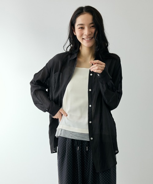 QUEENS COURT(クイーンズコート)の「リネニーヴェールステンカラーブラウス(シャツ/ブラウス・レディース・ブラック・M)」の1枚目の写真