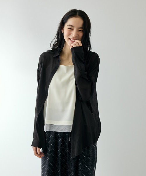 QUEENS COURT（クイーンズコート）の「リネニーヴェールステンカラーブラウス（シャツ/ブラウス・レディース・ブラック/ライトグレー/アイボリー・M）」の8枚目の写真