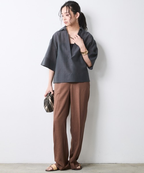 CHIC STYLE(シックスタイル)の「シアー素材ワイドスリーブシャツ<大きいサイズ有>シックスタイル(シャツ/ブラウス・レディース・オフホワイト/ネイビー・4L/5L/3L/LL/L/M)」の8枚目の写真