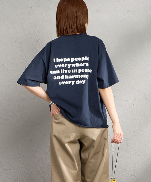 FUNG（ファング）の「[FUNG/ファング] PEACE ALWAYS カットオフ プリントTシャツ（Tシャツ/カットソー・レディース・ネイビー/ホワイト・M）」の15枚目の写真