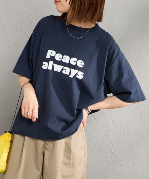 FUNG（ファング）の「[FUNG/ファング] PEACE ALWAYS カットオフ プリントTシャツ（Tシャツ/カットソー・レディース・ネイビー/ホワイト・M）」の12枚目の写真