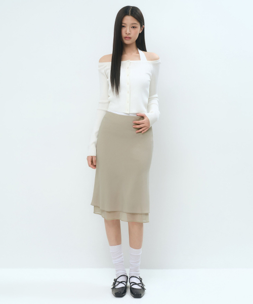 MUSINSA STANDARD WOMAN（ムシンサスタンダードウーマン）の「ウィメンズダブルレイヤーミディスカート[マッシュルーム]（スカート・レディース・その他・X-SMALL/SMALL/MEDIUM/LARGE）」の9枚目の写真