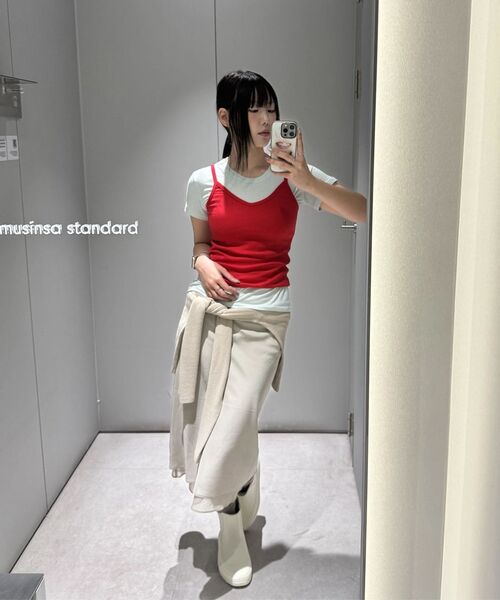 MUSINSA STANDARD WOMAN（ムシンサスタンダードウーマン）の「ウィメンズダブルレイヤーミディスカート[マッシュルーム]（スカート・レディース・その他・X-SMALL/SMALL/MEDIUM/LARGE）」の4枚目の写真
