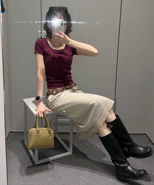MUSINSA STANDARD WOMAN（ムシンサスタンダードウーマン）の「ウィメンズダブルレイヤーミディスカート[マッシュルーム]（スカート・レディース・その他・X-SMALL/SMALL/MEDIUM/LARGE）」の3枚目の写真