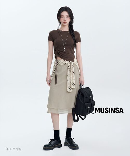 MUSINSA STANDARD WOMAN（ムシンサスタンダードウーマン）の「ウィメンズダブルレイヤーミディスカート[マッシュルーム]（スカート・レディース・その他・X-SMALL/SMALL/MEDIUM/LARGE）」の2枚目の写真