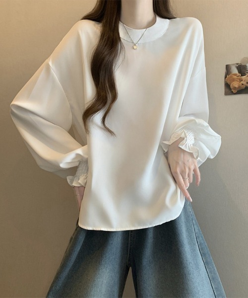 ONEP STAR(ワンピスター)の「スモッキング袖バックボタンブラウス(シャツ/ブラウス・レディース・ホワイト/ブラック/ベージュ/ブラウン・MEDIUM/LARGE/X-LARGE)」の7枚目の写真